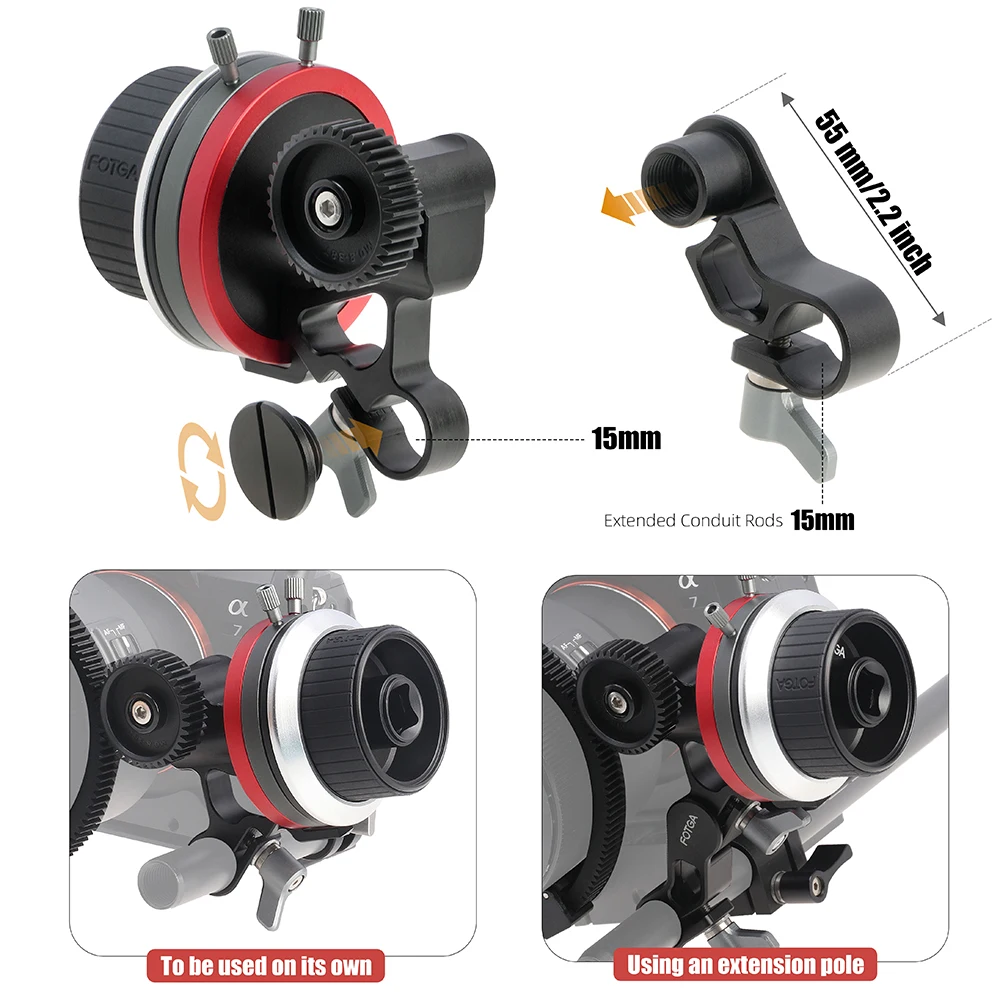 FOTGA Mini Follow Focus with A/B Stops Flexible Arm Positions Comfortable Operation 15mm Rod Connection Lightweight 4K Cameras