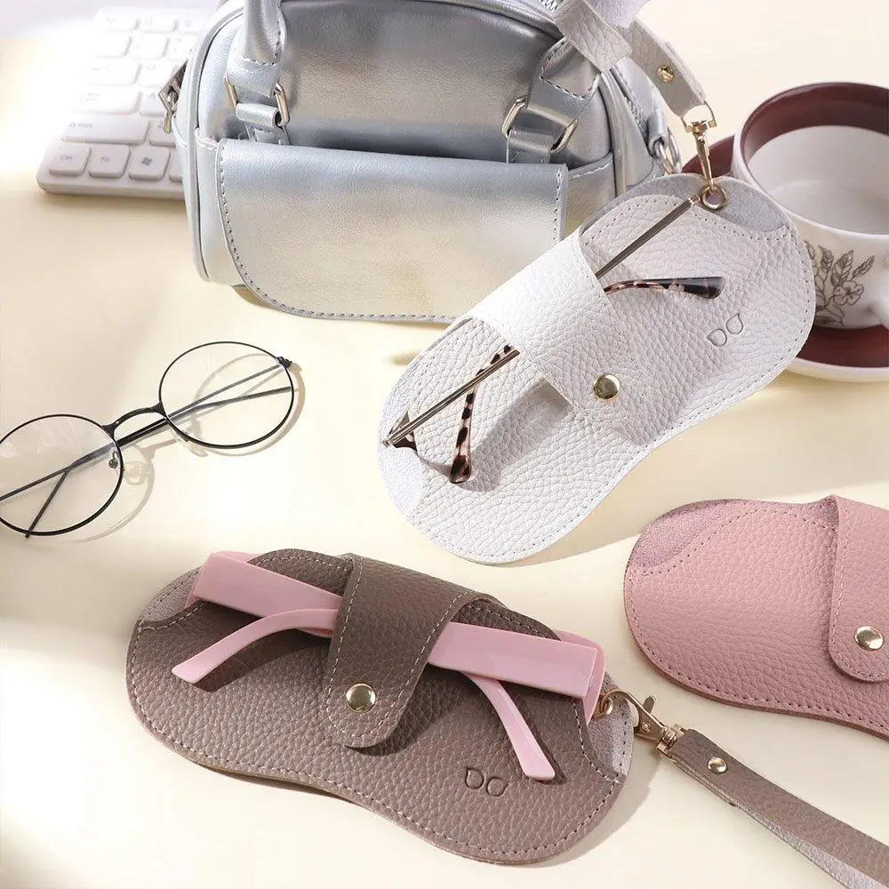 

Sunglasses Pouch Pu Leather Glasses Bag Portable With Lanyard Pendant Glasses Storage Bag Eyewear Protector Case Korean Style