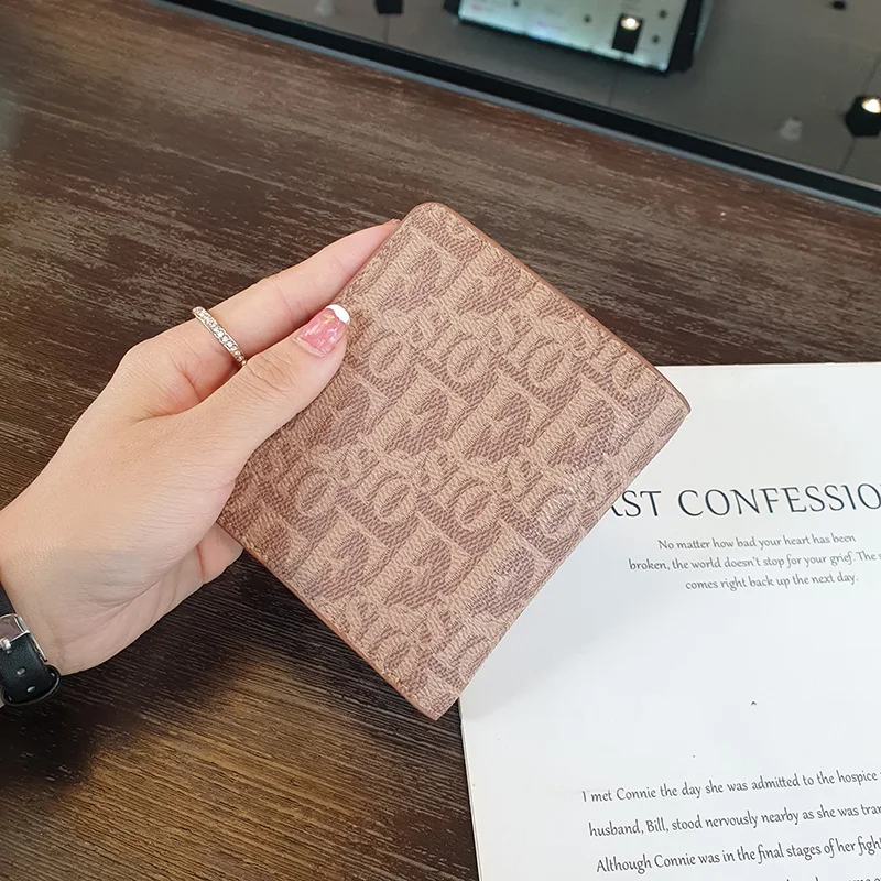 2024 New Short Women Wallets Letter Print Genuine Leather Small Wallet Double-fold Hasp Purse Cowhide Card Holders For Female