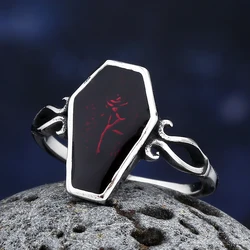 2024 Valentine's day Gift New Fashion Coffin Ring With Flower And Red Epoxy For Man Women Couple&Wedding Gift