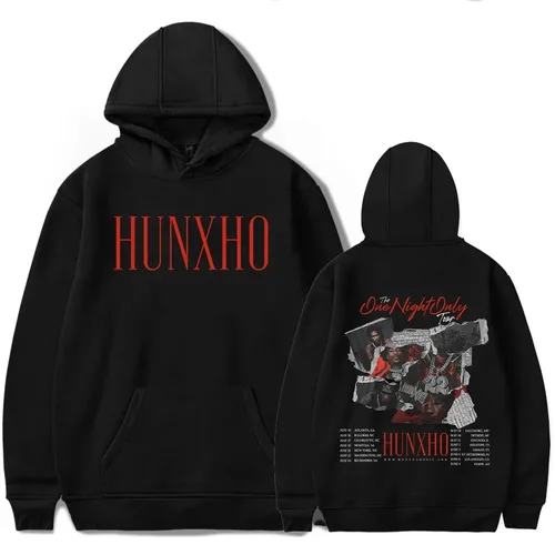 Hunxho The One Night Only Tour 2024 후드, 남녀공용 래퍼 투어 프린트 긴팔 풀오버, 스트리트웨어 