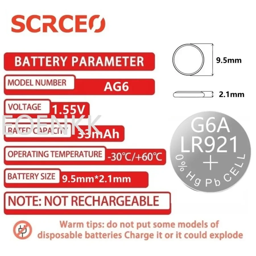 50pcs AG6 Alkaline Battery 1.55V Button Coin Cell 371 SR920SW LR920 SR927 171 370 L921 LR69 SR920 Watch Battery Drop Shipping