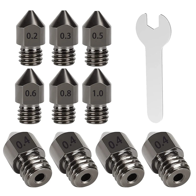 3D Printer Nozzle 11 Pieces Hardened Steel MK8 Extruder Nozzle Suitable For 3D Printer CR-10 / Ender 3/5, Ender 3