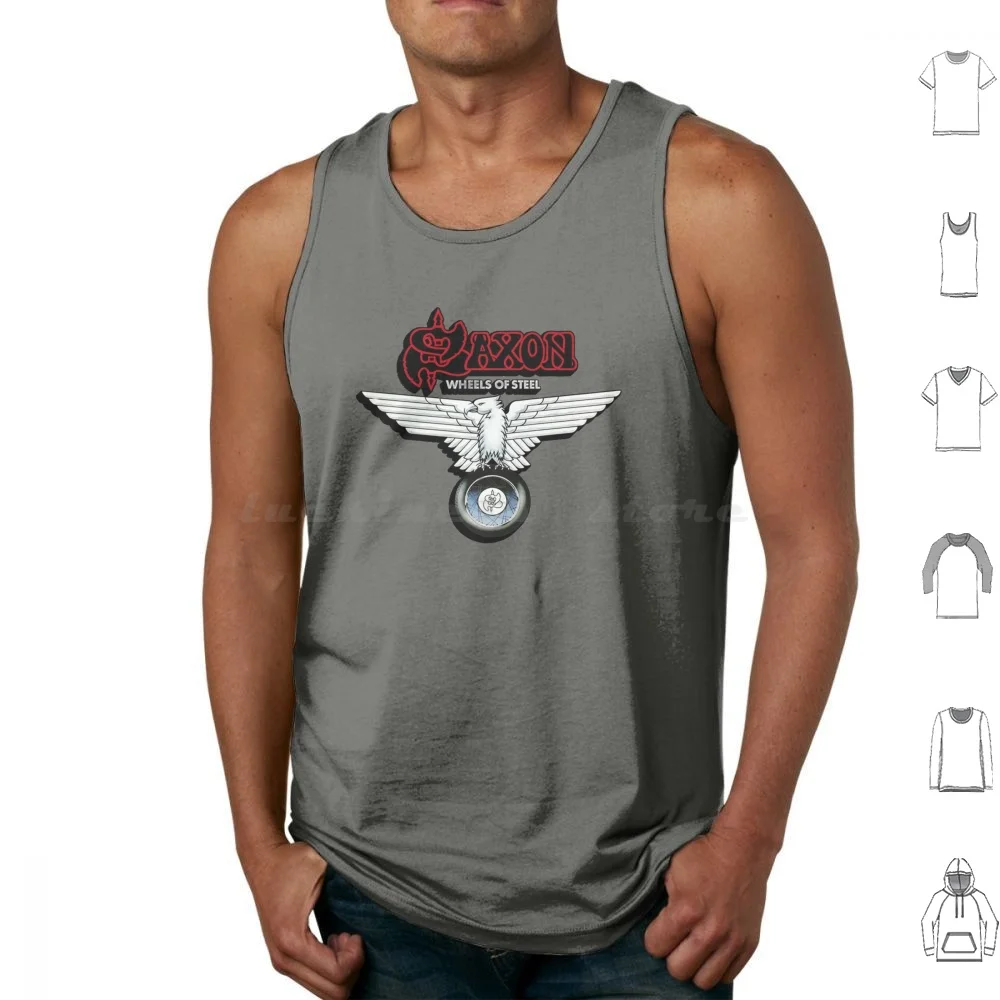 Saxon: Camisetas sin mangas con estampado de Wheels Of Steel, de algodón, con diseño musical de Saxon, Nwobhm, para amantes de la música, fanáticos de la música, álbum clásico, música clásica, Heavy