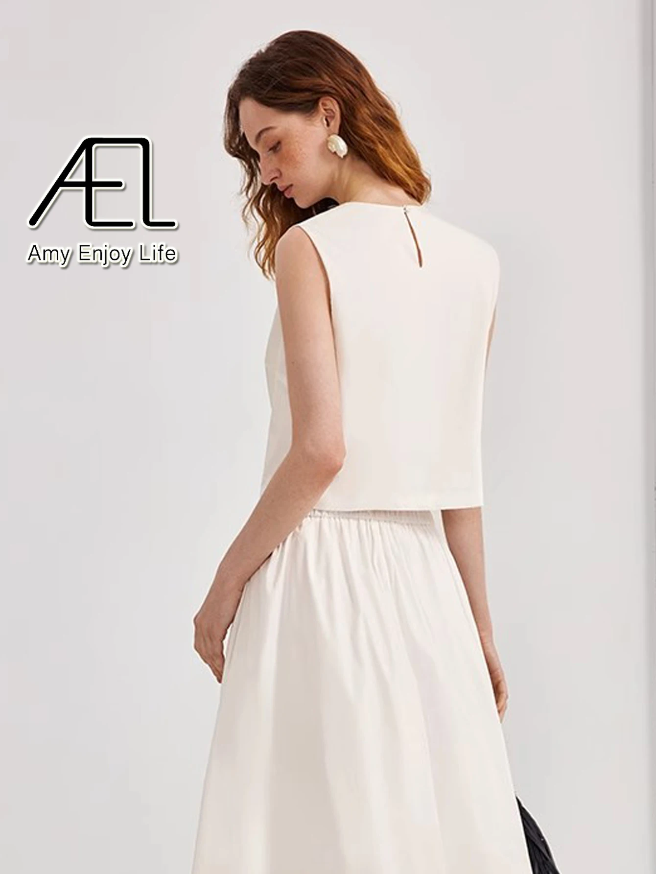 AEL 여성용 O 넥 조끼 스팽글 탑 여성용 민소매 미니멀리스트 디자인