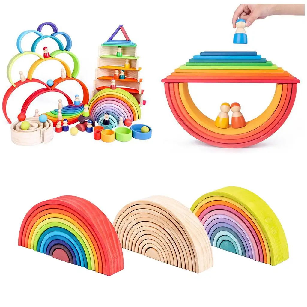 

12 деревянных радужных блоков, вкладыши в арке, детская игрушка-головоломка