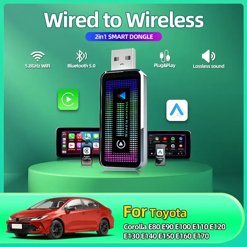

New Android Auto Wireless Adapter 2025 New Mini 2 in 1 Box For Toyota Corolla E80 E90 E100 E110 E120 E130 E140 E150 E160 E170