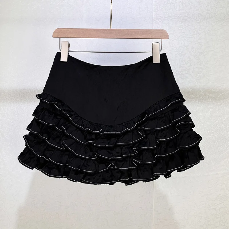 

Cotton-Blend Color-Block Ruffled Women's Skirt Stylish and Elegant Commuter High-Waisted A-Line Skirt Spring 2026 New Y2k