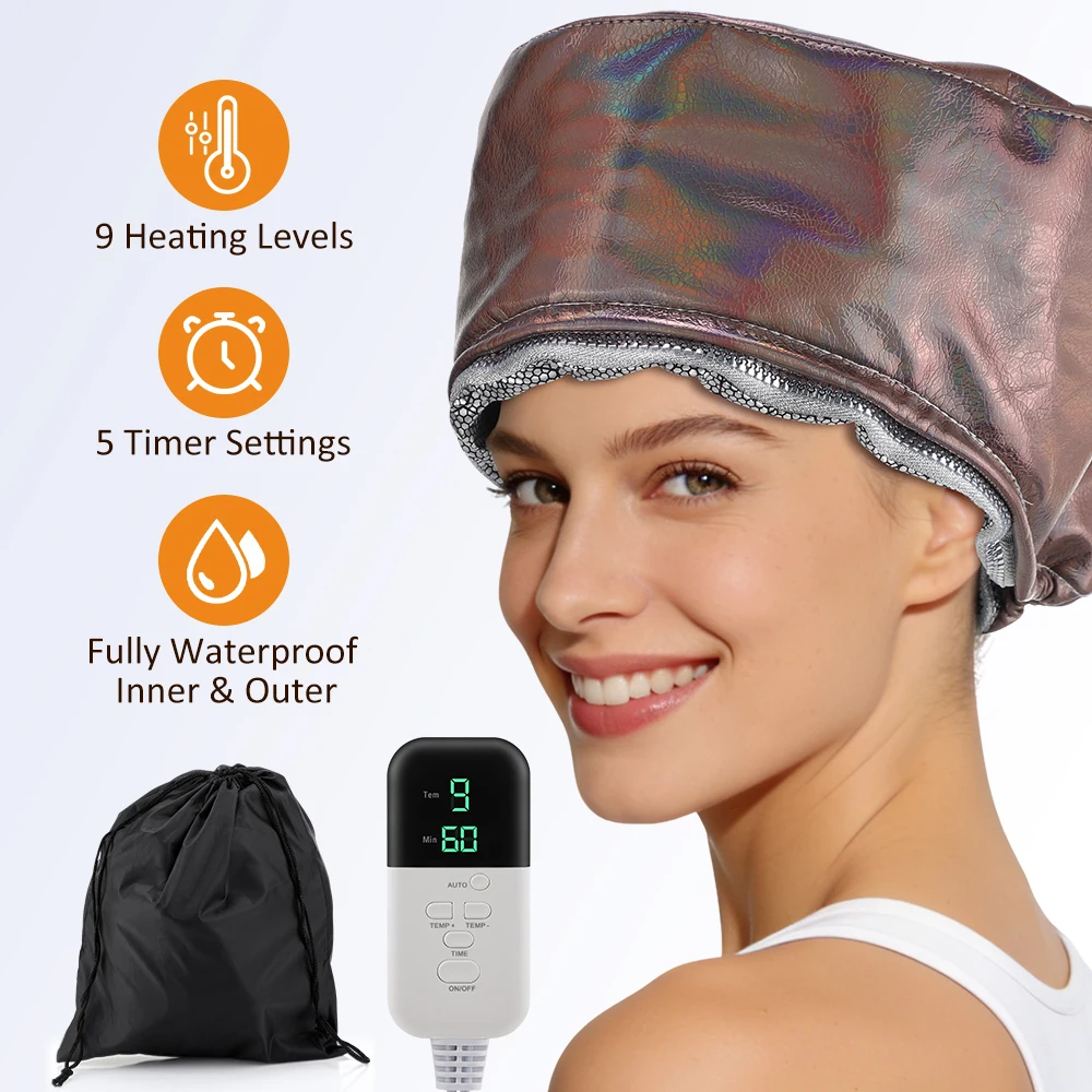 Hair Steamer for Deep Conditioning Thermal Heat Cap 9-Level Heats Up Quickly 5 Time Settings Washable Thermal Spa Hat for Home
