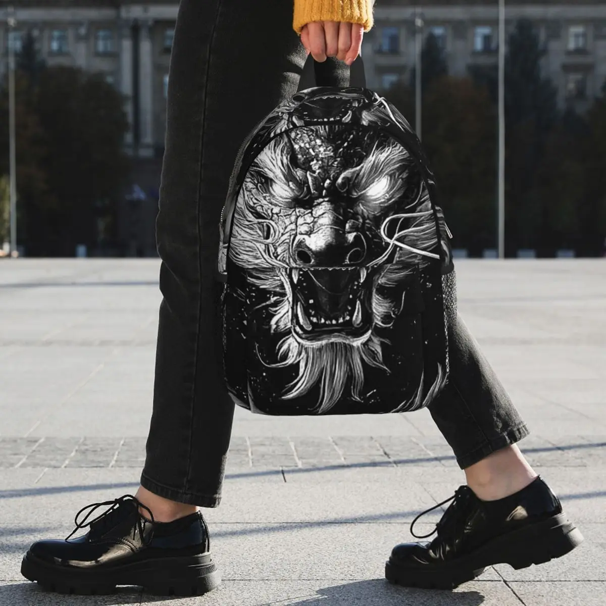 Chinese Black Dragon Totem Design Backpack Student BookBag Kids School Bag Computer Shoulder Bags for Men Women
