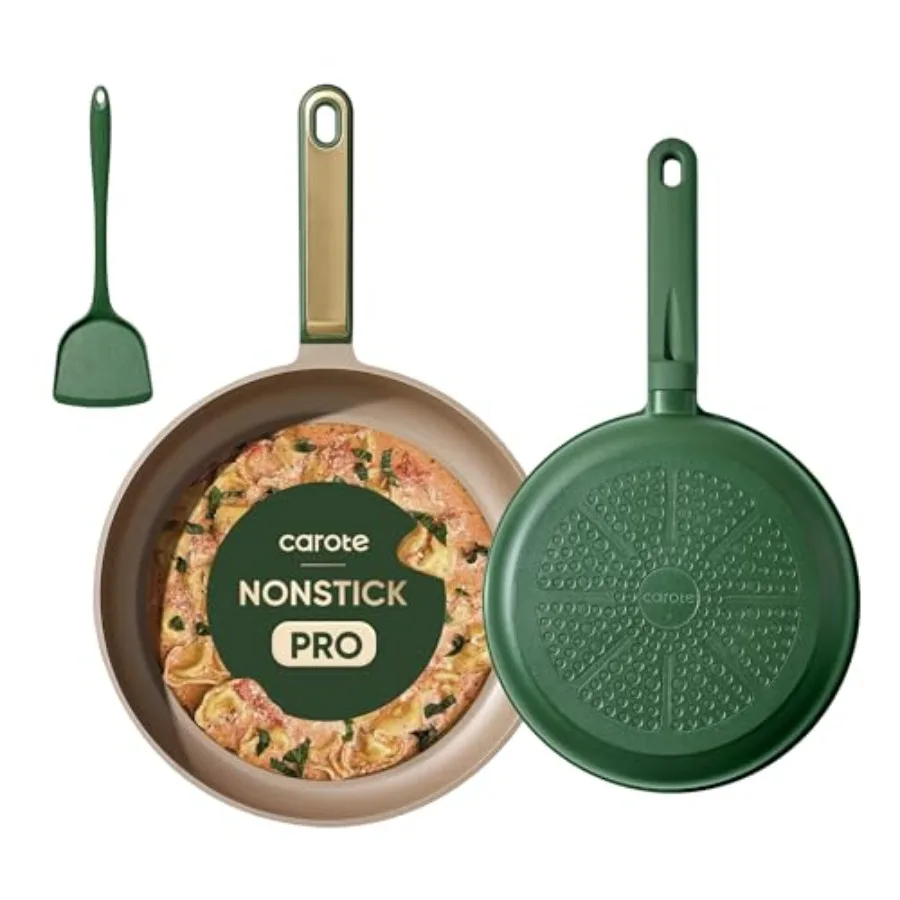 

9.5'' and 11'' Nonstick Frying Pans Skillet Healthy PFOA Free Induction-Compatible Dishwasher Safe with Silicone Spatula Green
