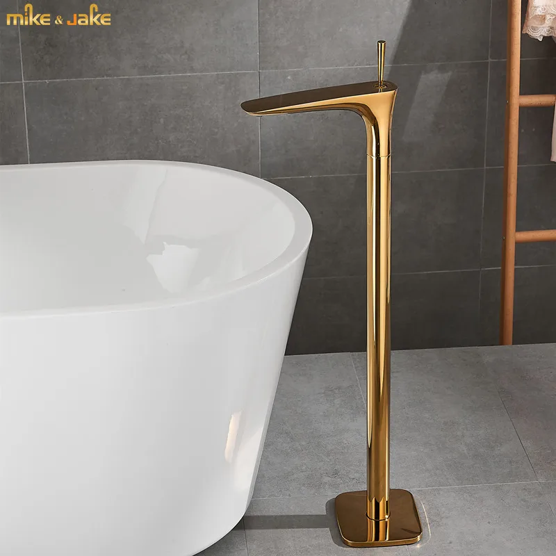 Shiny gold Floor Stand bathtub basin faucet bath stand tap floor stand Mixer Brass gold floor Bathtub stand faucet floor tap