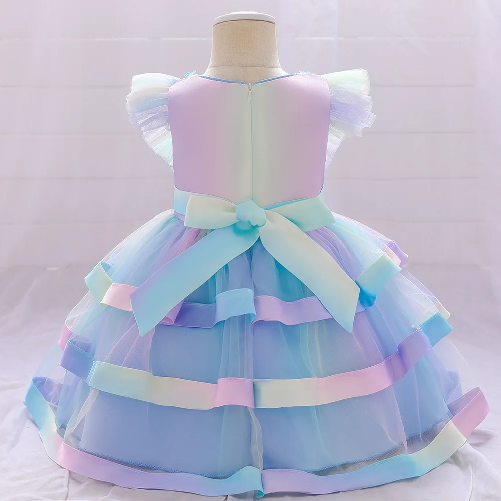 Girls Party Dresses 2 Colors 70cm-90cm Birthday Layered Dress Kids Baby Ball Gown Wedding Performance Costume Colorful