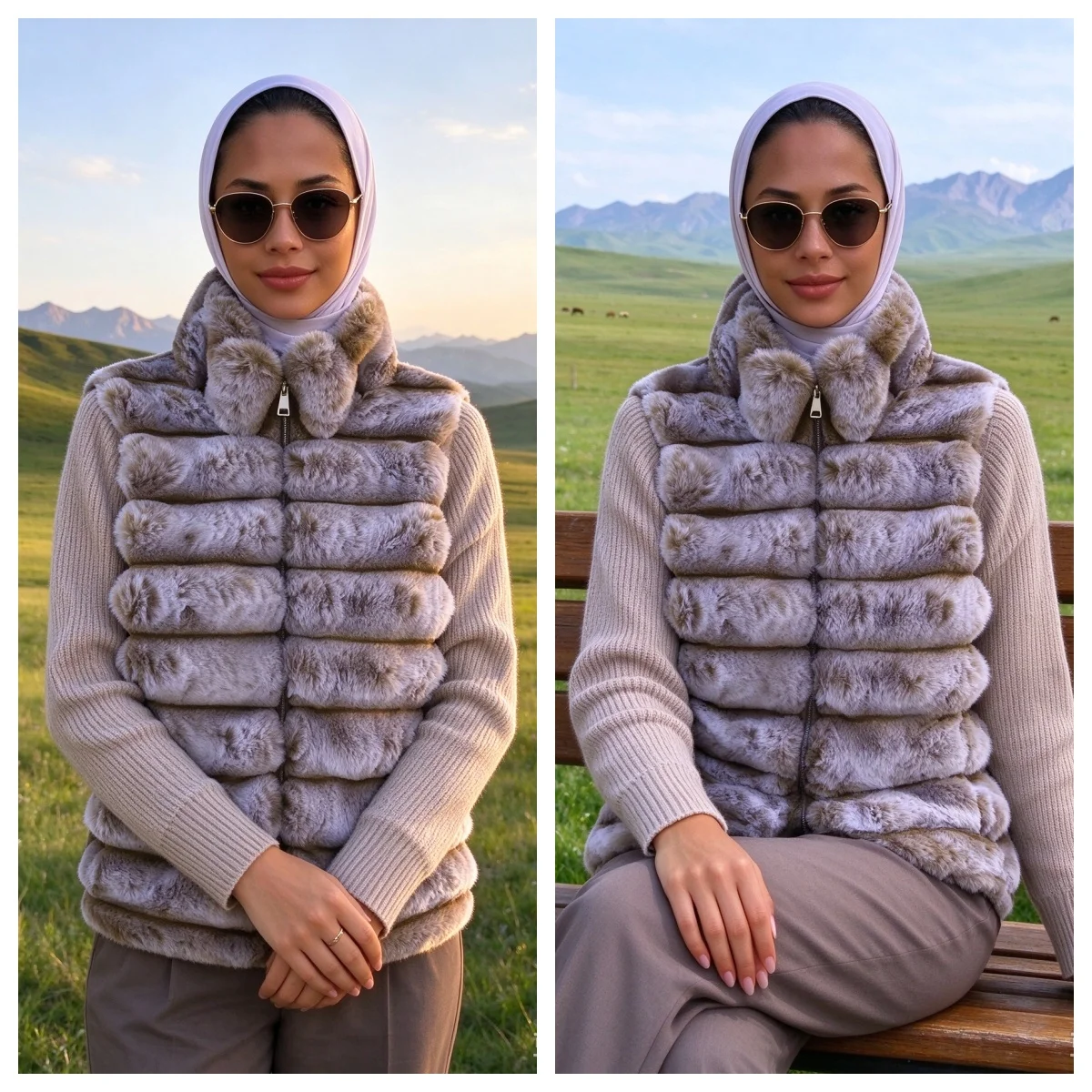 Guobioziy Women's Jacket 2026 Fall/Winter Stylish Loose Long-Sleeve Stand Collar Patchwork Color-Block Thick Faux Fur Coat