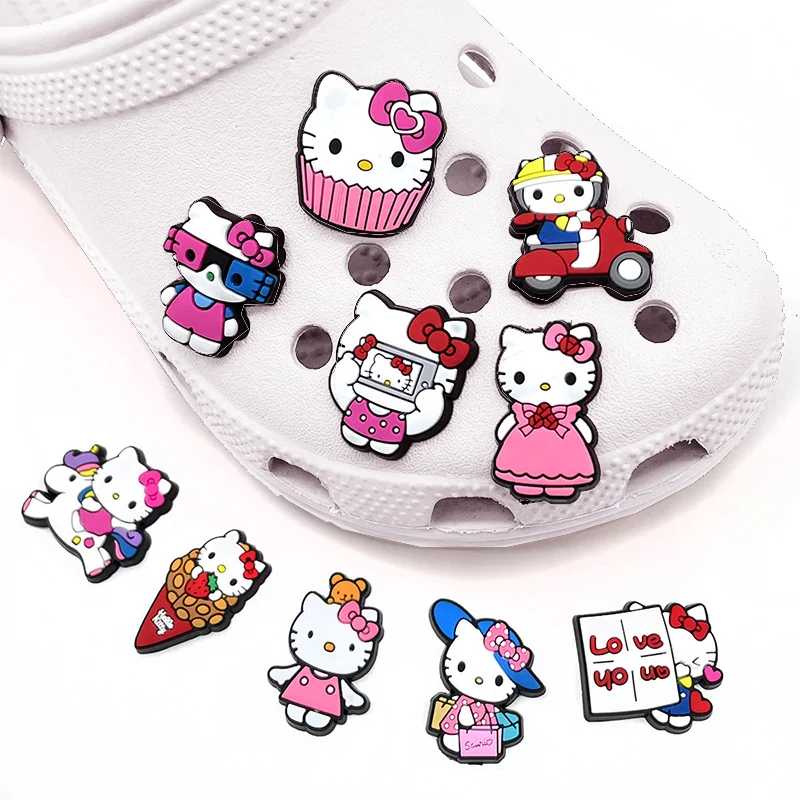 MINISO Hello Kitty Sanrio Cartoon Cat 10 Pieces DIY Shoe Accessories Buttons Clogs Sandals Pins Decoration Kids Girls Gifts