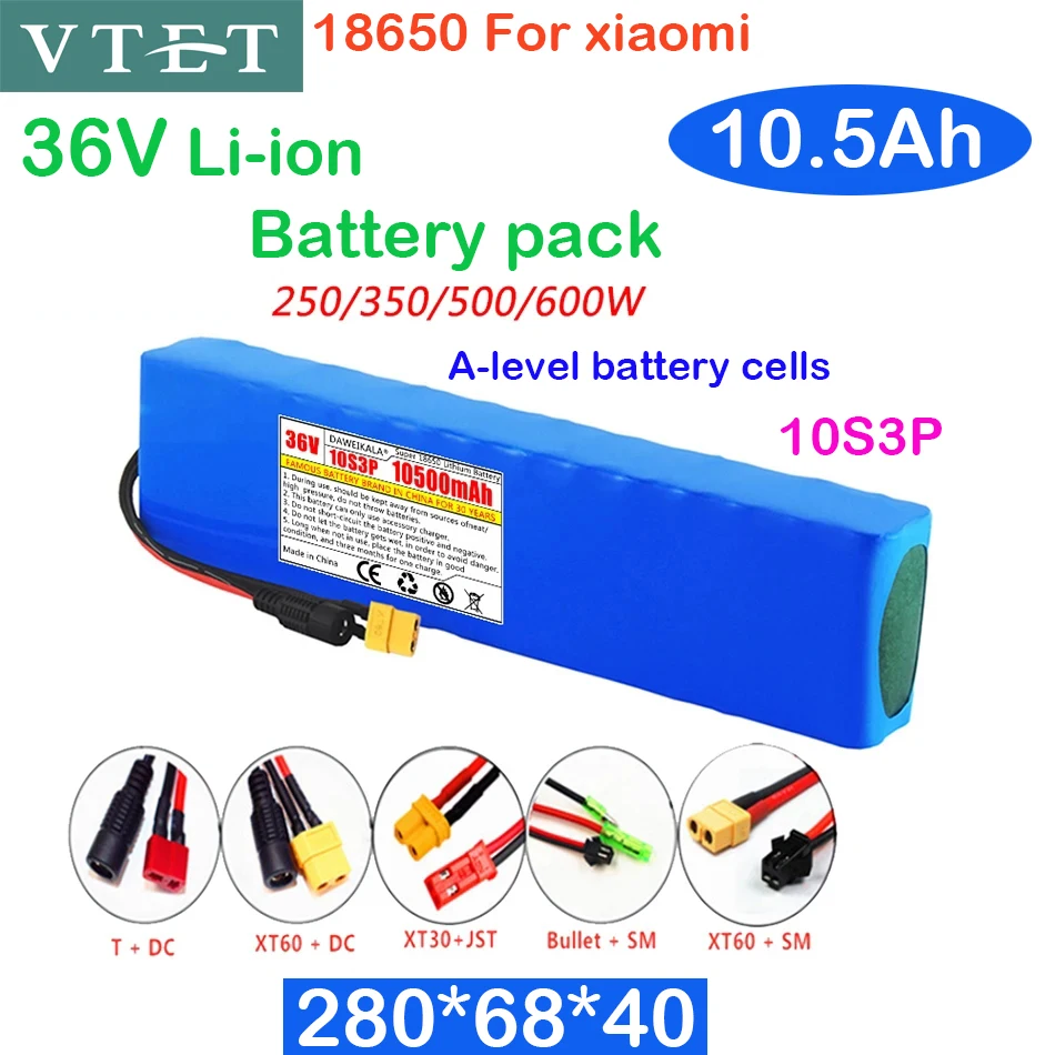 2024 36V 10.5Ah Battery Ebike Battery Pack 18650 Li-ion Batteries 10S3P 350W 500W for High Power Scooter Motorcycle Scooter DIY