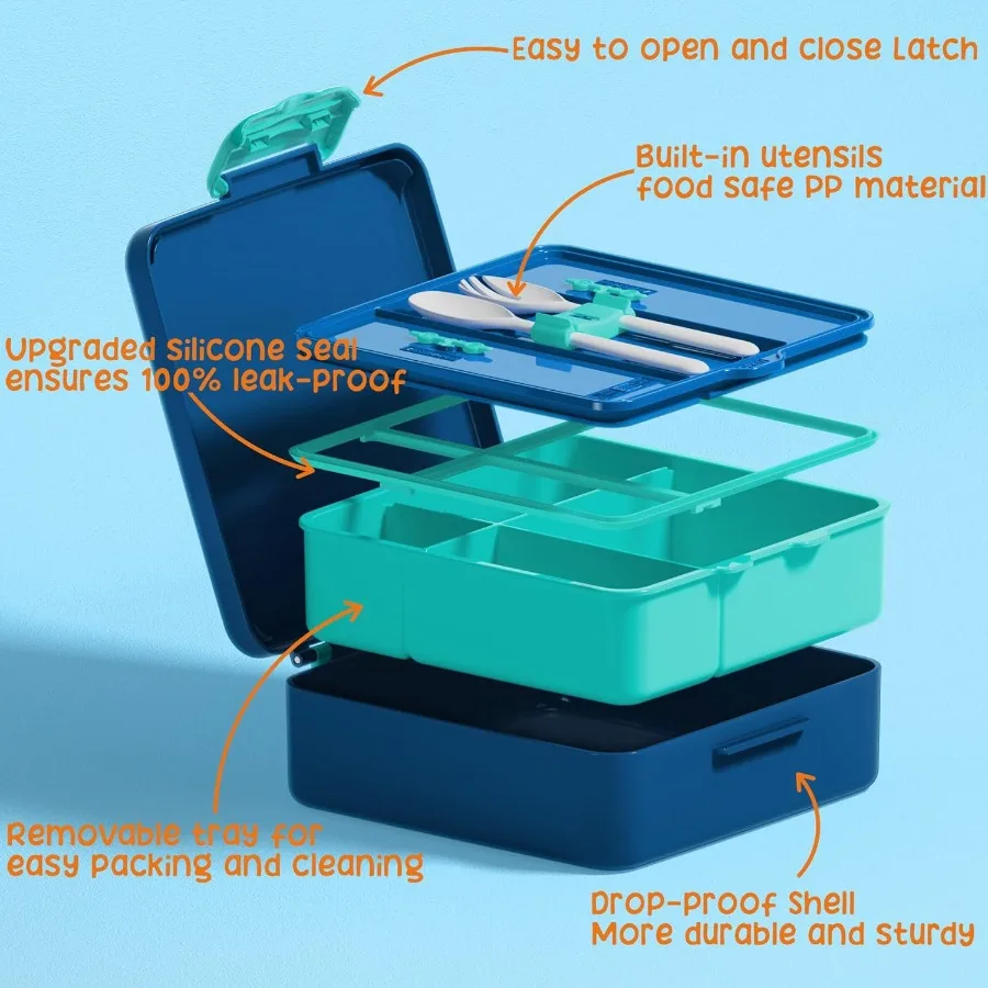 Bento Lunch Box with 4 Compartments Insulated Lunch Bag Stainless Steel Insulated Water Bottle Ice Pack Utensils Set for School