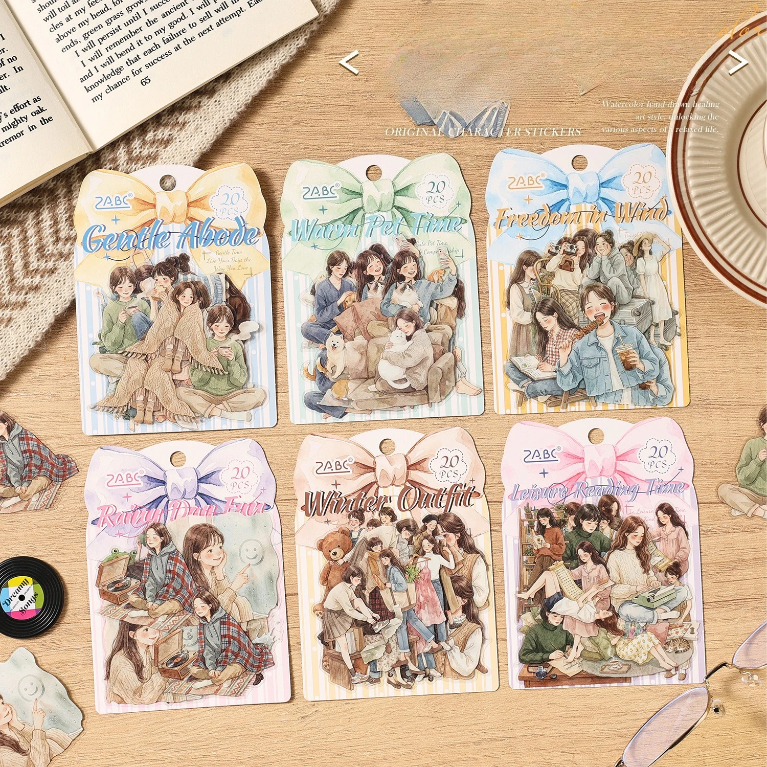 Enjoy Slow Life Series PET Stickers, Lovely Daily‑Scenario Young Lady Die‑Cut Transparent Sticker for DIY Journal Craft Material