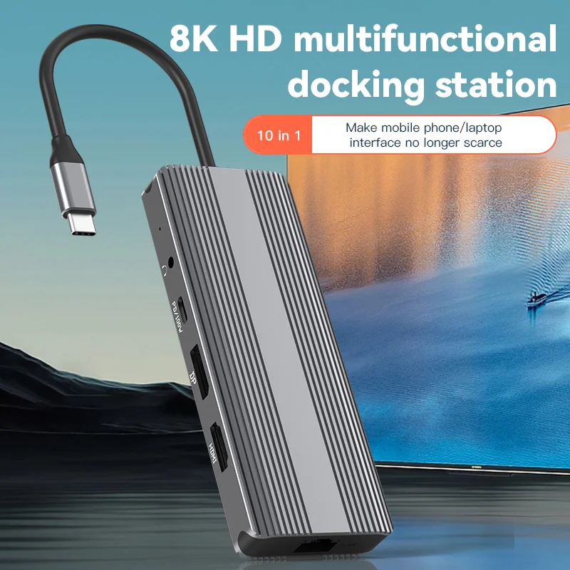 Blueinfinite 10 in 1 porte tipo C adattatore 4K 120Hz doppio schermo 8K porta DP tipo C trasferimento dati USB 3.0 SD Reader presa per cuffie