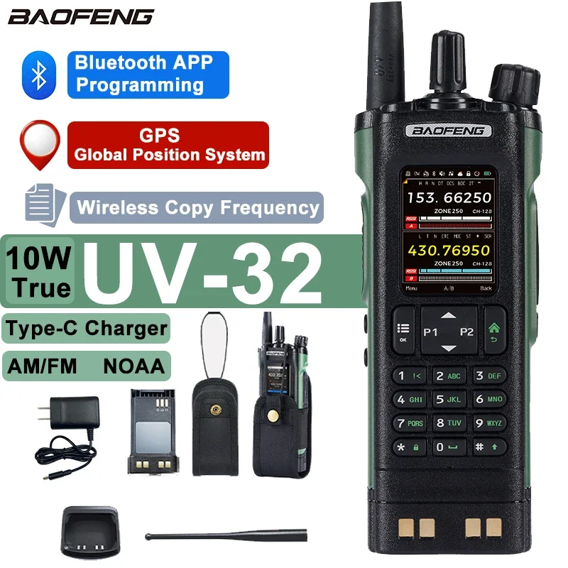 Baofeng UV-32 GPS Walkie Talkie 10W Bluetooth Programming Multi Band Wireless Copy Frequency Type-C Ham Radio Updated UV-25M 152