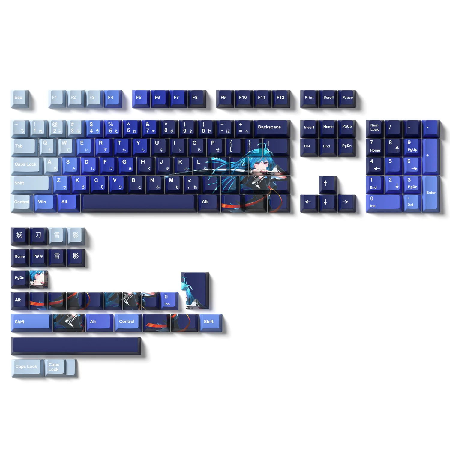 XVX Cool Anime Japanese Keycaps Cherry Profile Blue Gradient PBT Keycap Dys-sub Customized DIY Key Caps 134 Keys