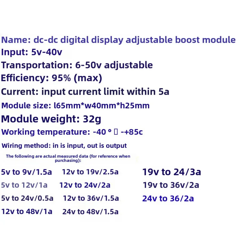 Step-up Voltage Regulator Board, Digital Adjustable DC Converter 5V-12V Input to 24V 36V 42V 48V Output