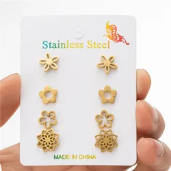 4Pairs/Lot Exquisite Small Flower Earrings for Women Fashion 2025 Bijoux Stainless Steel New In Earrings Party Wedding Jewelry