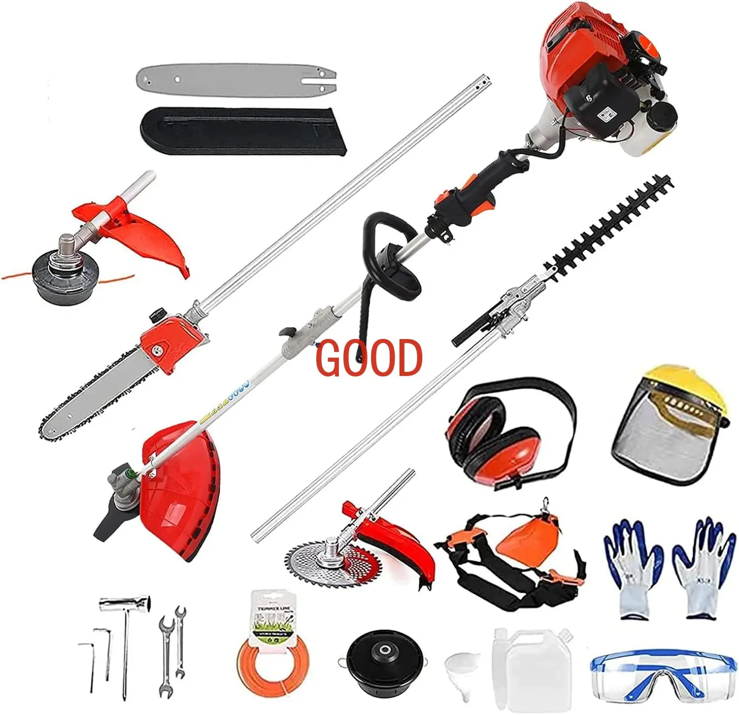 Grass Trimmer 52cc 5 in 1 Gas Powered Brush Cutter Gas String Hedge Trimmer Pole Saw Trimmer for Quick Weed Grass Cleaning