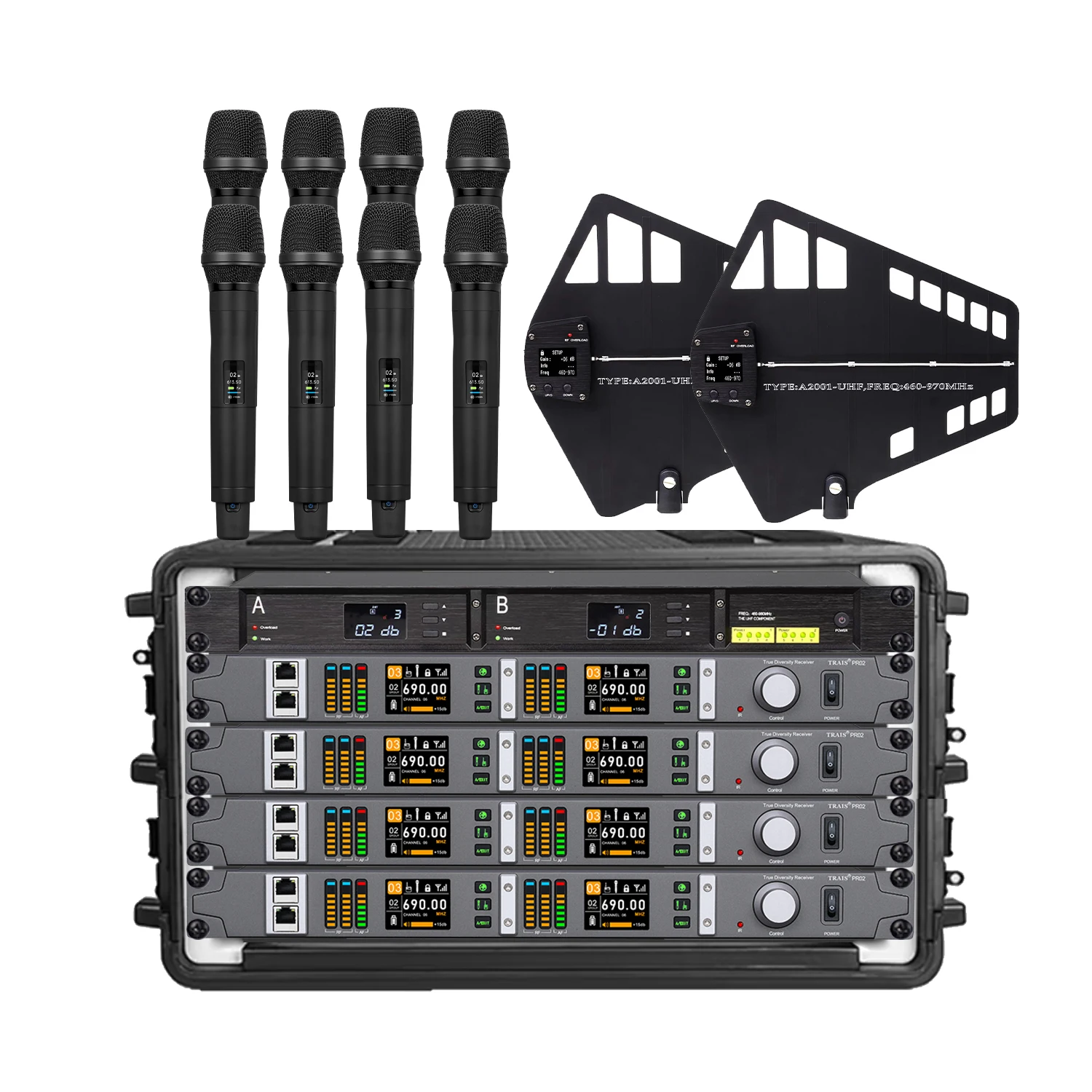 Professional Stage Performance True Diversity Wireless Microphone Set with Antenna Distribution System