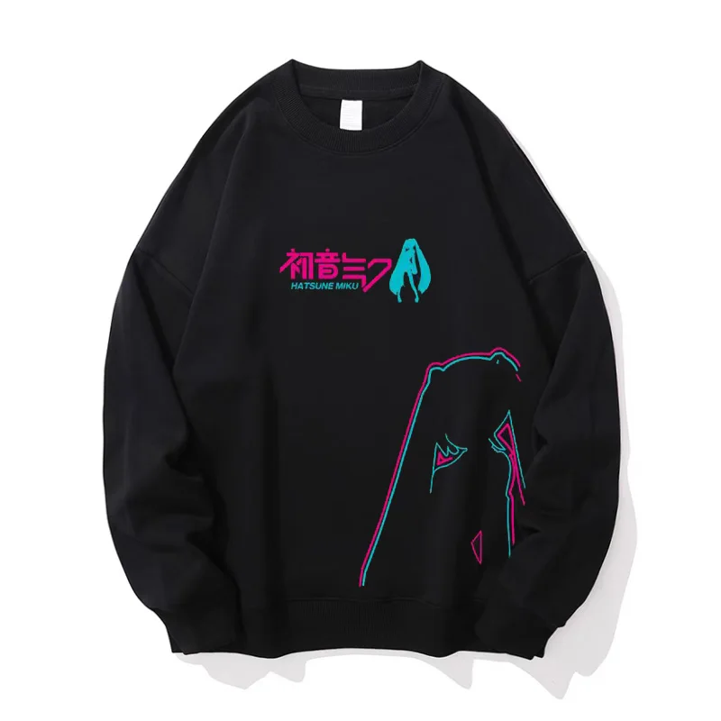 

Хлопковая толстовка Miku Initial Sound с длинными рукавами, круглым вырезом, мягкая, милая, в японском стиле, для отаку, модная мужская футболка, осень-зима