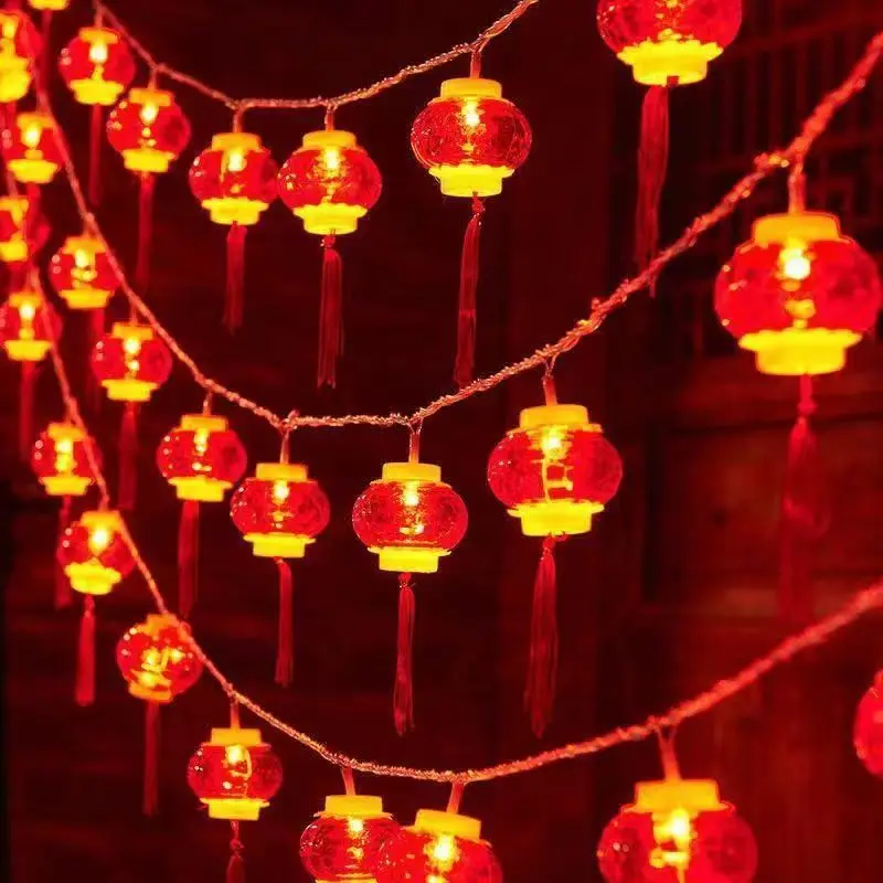 1.5M New Year Lantern Light Strings 10 Led Lanterns Decor Chinese Traditional Hanger Spring Festival Lights Garland Party Supply
