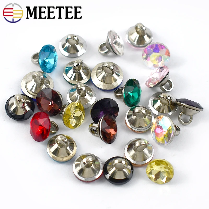 Meetee 20/50pcs 9mm Rhinestone Buttons Glass Diamond Shirt Shank Buckle DIY Clothing Collar Sewing Decor Material Accessory