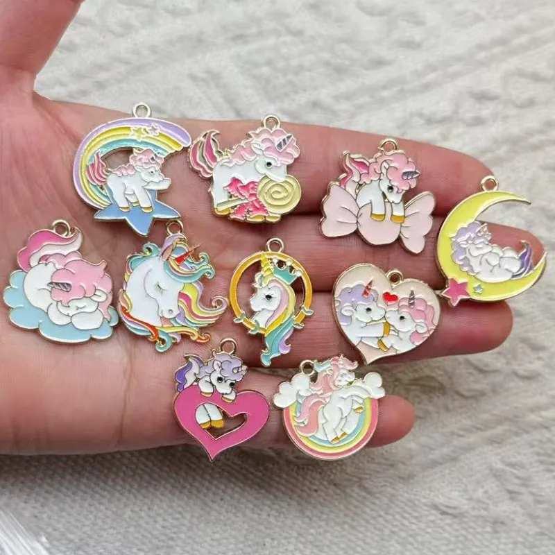 10pcs Enamel Unicorn Charms Colorful Unicorn Horse Pendants for DIY Necklaces Earrings Jewelry Accessories