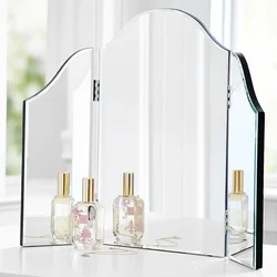 Modern Bevelled Edge Glass Makeup Mirror Fashion Tabletop Trifold Dressing Cosmetic Make Up Mirror Triple Decoration Mirror