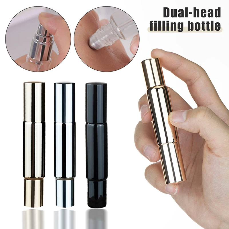 ~1pc Refillable Stainless Steel Dual-End Multi-Purpose Perfume Roller Bottle Spray Bottle
