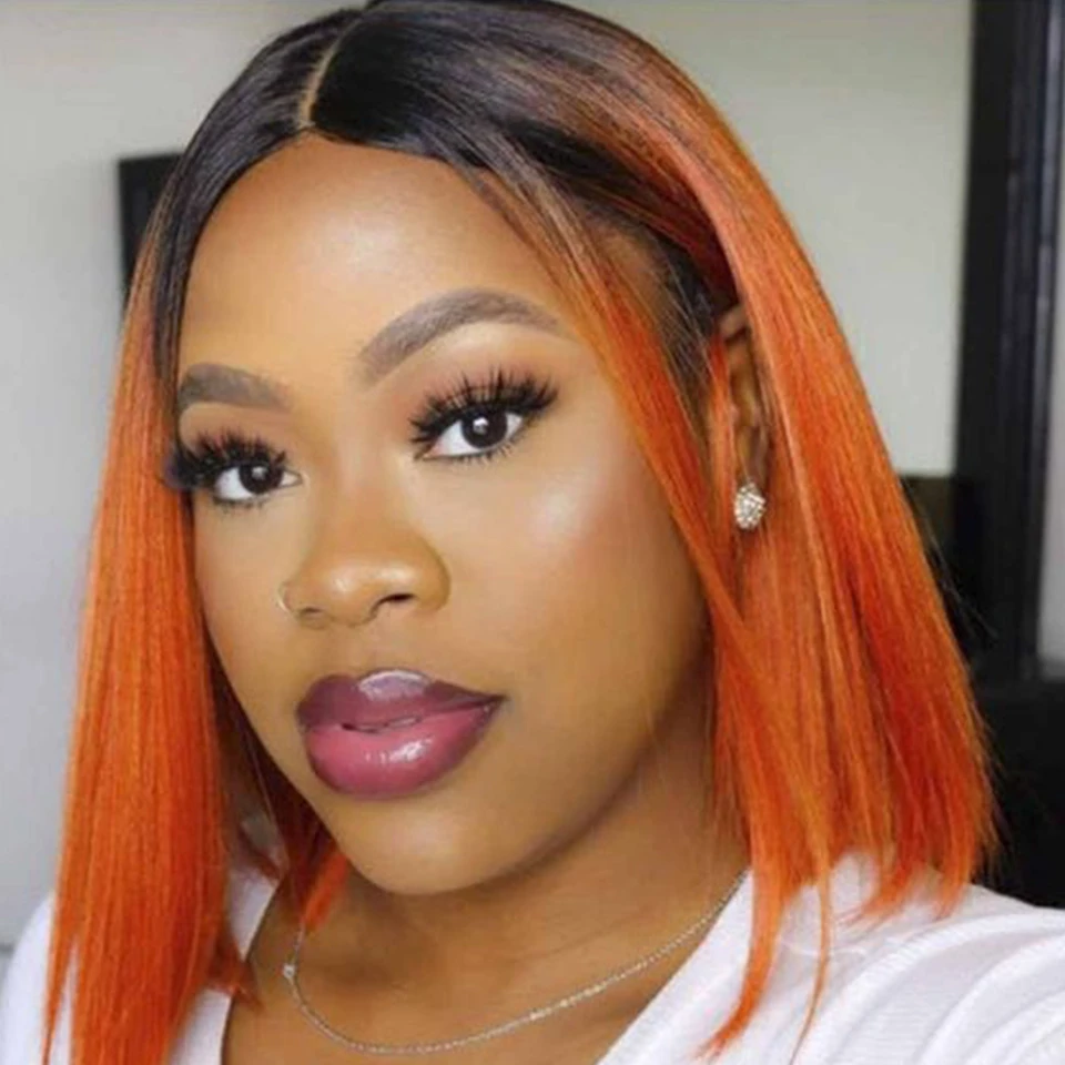 

Ombre Ginger Colored Wig 1B/350 Human Hair Bob Wig 13x4 Transparent Lace Front Wigs Human Hair Wig for Women 12Inch