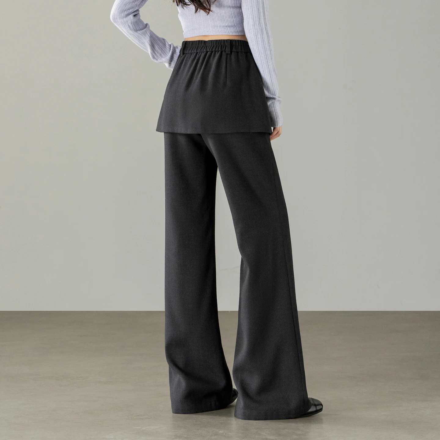 SENTUBILA Women Flared Pants 2026 Autumn Black Detachable Mock Skirt Overlay Layer‑look Slim Fitted Denim Trousers 163KE7302