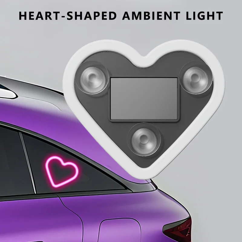 Solar-Powered Heart-Shaped Car Ambient Light – Dual Charging (Type-C) LED Neon Light – Car Window Decorative Modification Light
