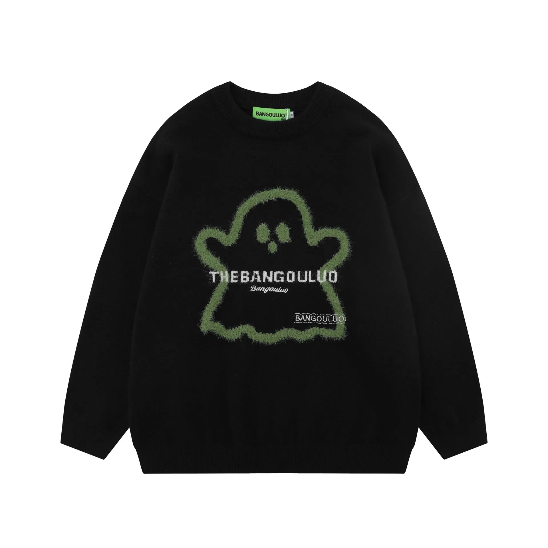 

Американский флокированный жаккардовый свитер с круглым вырезом и надписью Ghost, мужской и женский одинаковый модный брендовый свободный повседневный вязаный свитер