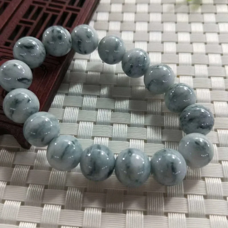 a-Level Ice Waxy Kinds Blue Flower Jade Beads 13mm Bracelet