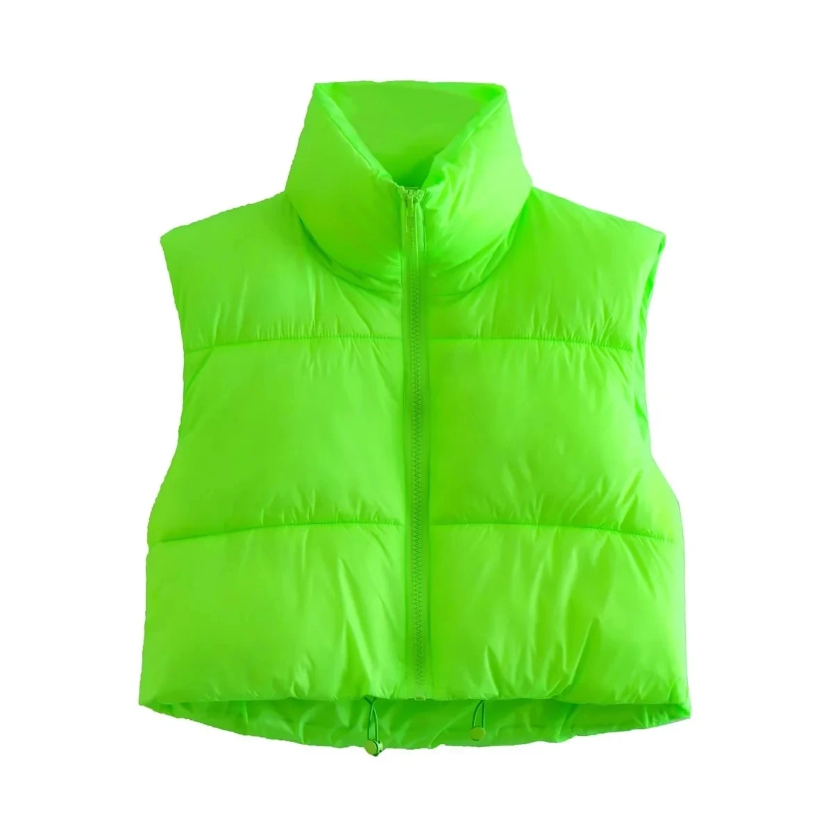 Neon Green Women\'s Vest Warm Padded Sleeveless Jacket Short Coats 2023 Fuchsia Cropped Waistcoat High Neck Puffer Gilet Chic Y2k