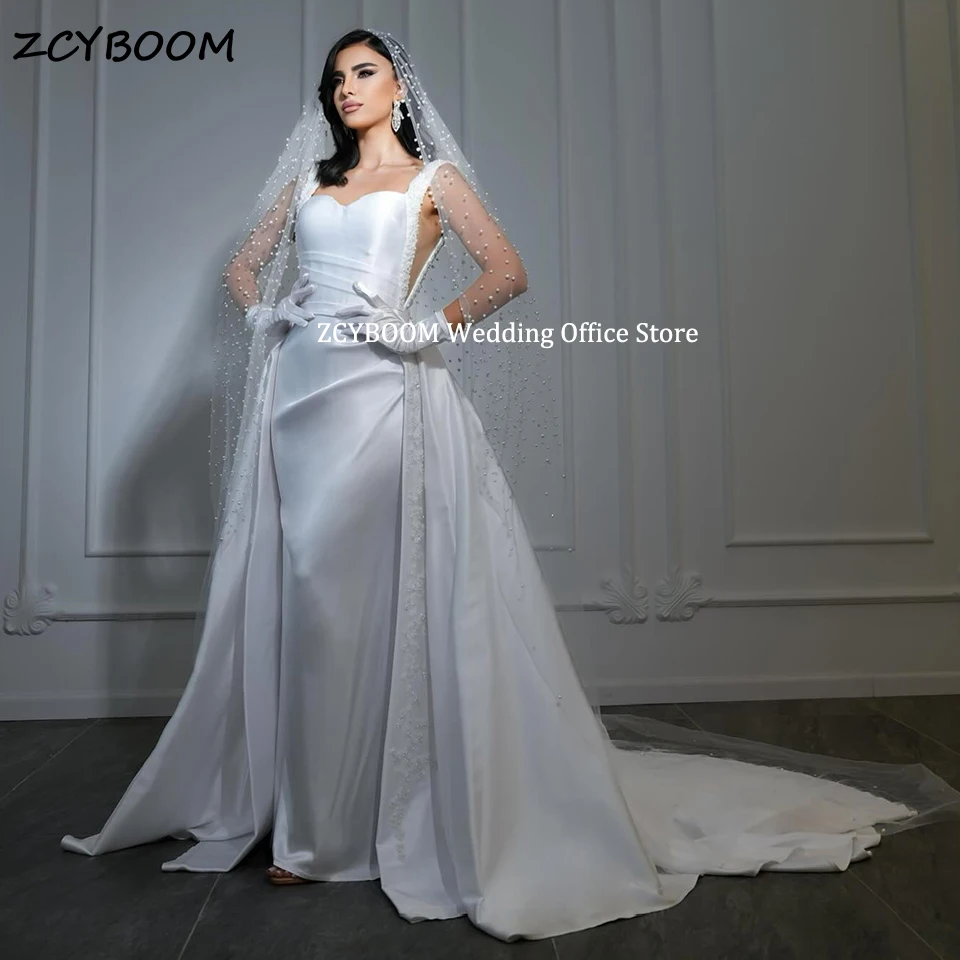 Vestido De Novia De satén con tren desmontable y cuentas personalizado, Vestido De Novia De sirena sin mangas con escote corazón De Dubái, 2024