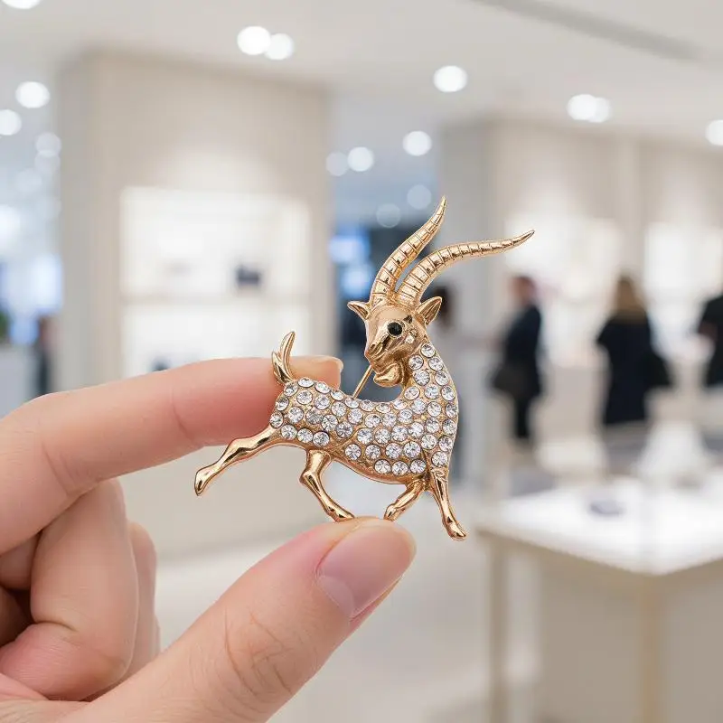 Golden Antelope Brooch Shiny Rhinestone Inlaid Fashion Jewelry for Office Lady Colleague Thank You Gift