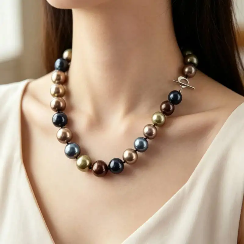Huge 12mm Multicolor Round South Sea Shell Pearl Necklace 18'' Jewelry Wedding Gift Chic Hang Women Accessories Diy Aurora