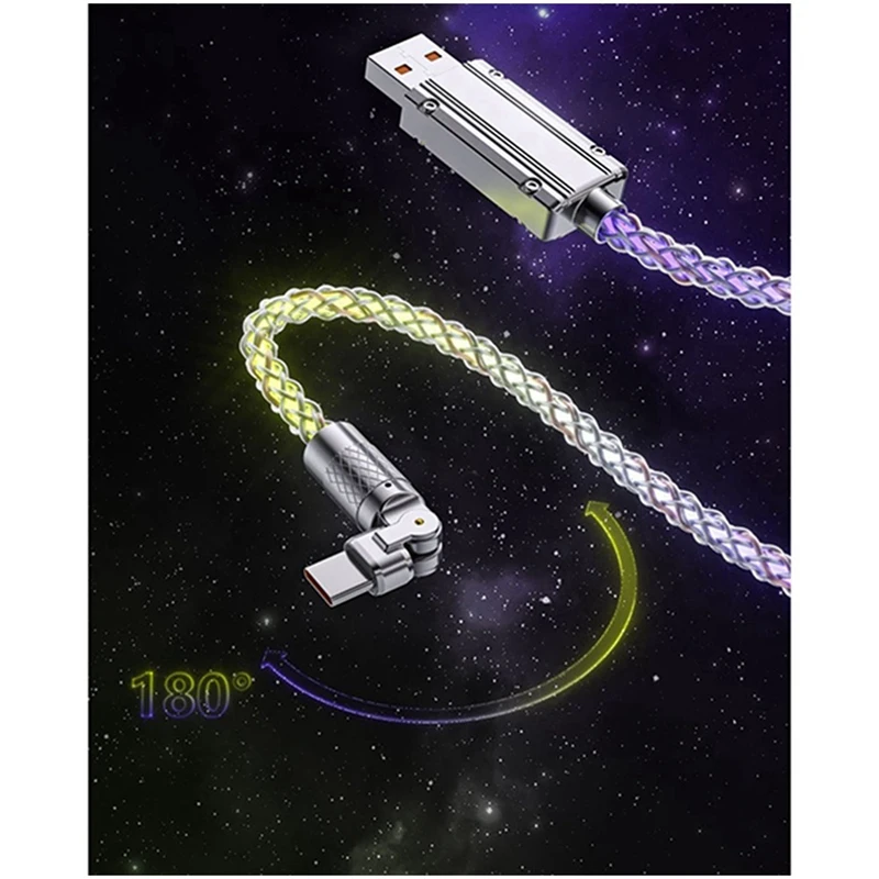 USB Type C Luminous Data Cable Multicolor Breathing Light For Huawei Samsung Xiaomi Fast Charging