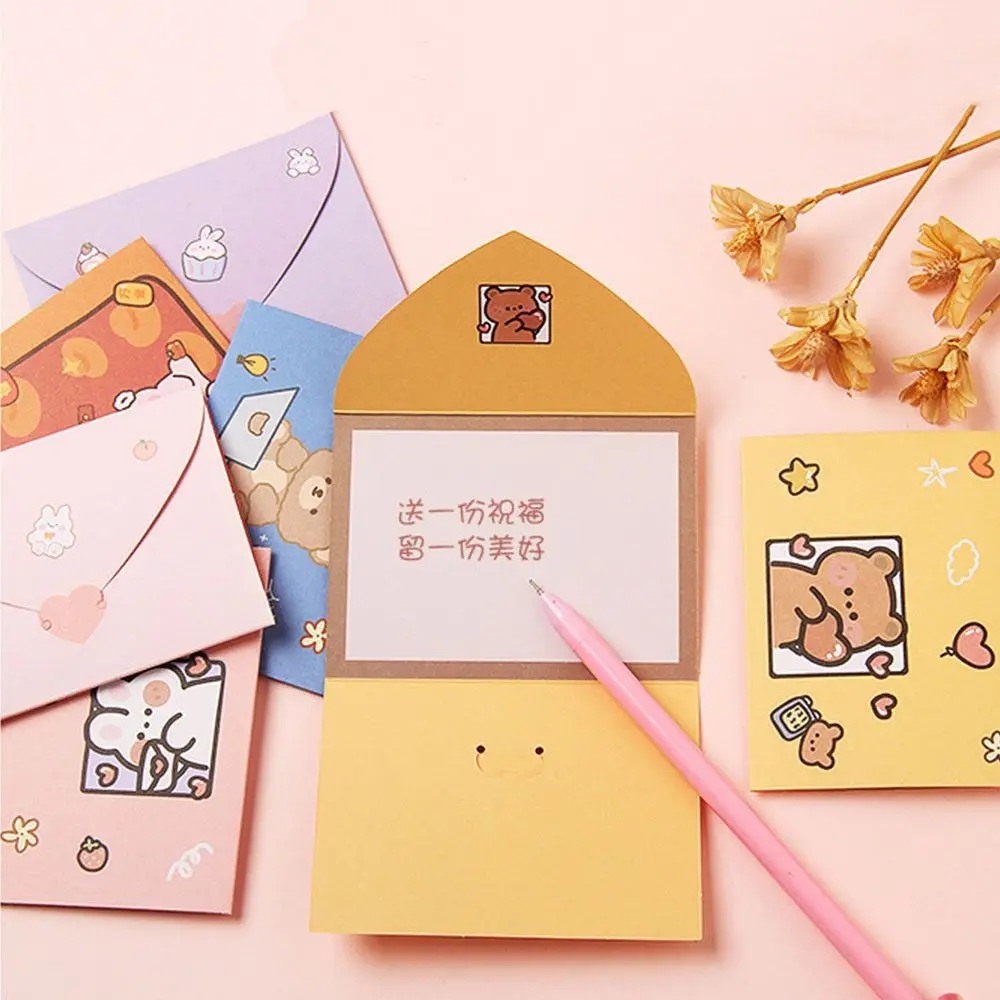 Cute Birthday Blessing Thank Letter Paper Envelope Card Cute Bear Rabbit Postcard Greeting Card Merry Christma Gift Decoration