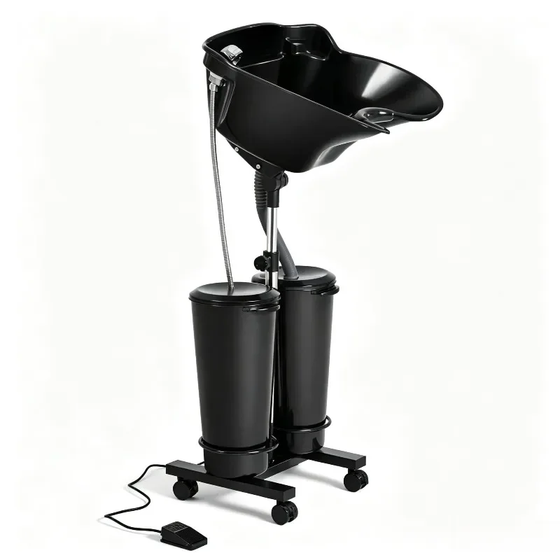 Portable Vertical Hair Washing Basin With Water Pump Movable Double Bucket Shampoo Sink For Salon Barber Shop Hair Washing