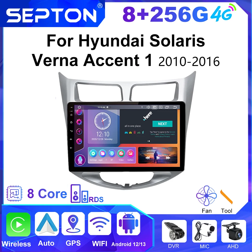 

SEPTON Car Stereo Radio for Hyundai Solaris Verna Accent 1 2010-2016 Multimedia Player CarPlay Android 12 Navi GPS 2Din HeadUnit