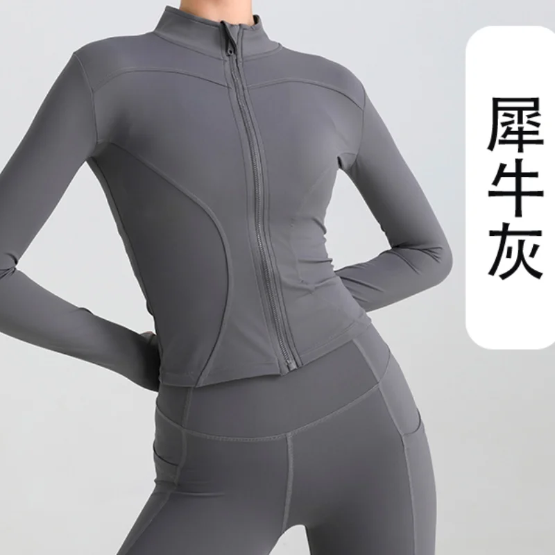 Cropped Athletic Jacket Trendy Women Zip Front Long Sleeve Slim Fit Top Solid Gym Yoga Daily Running Female Cropped Sports Coat