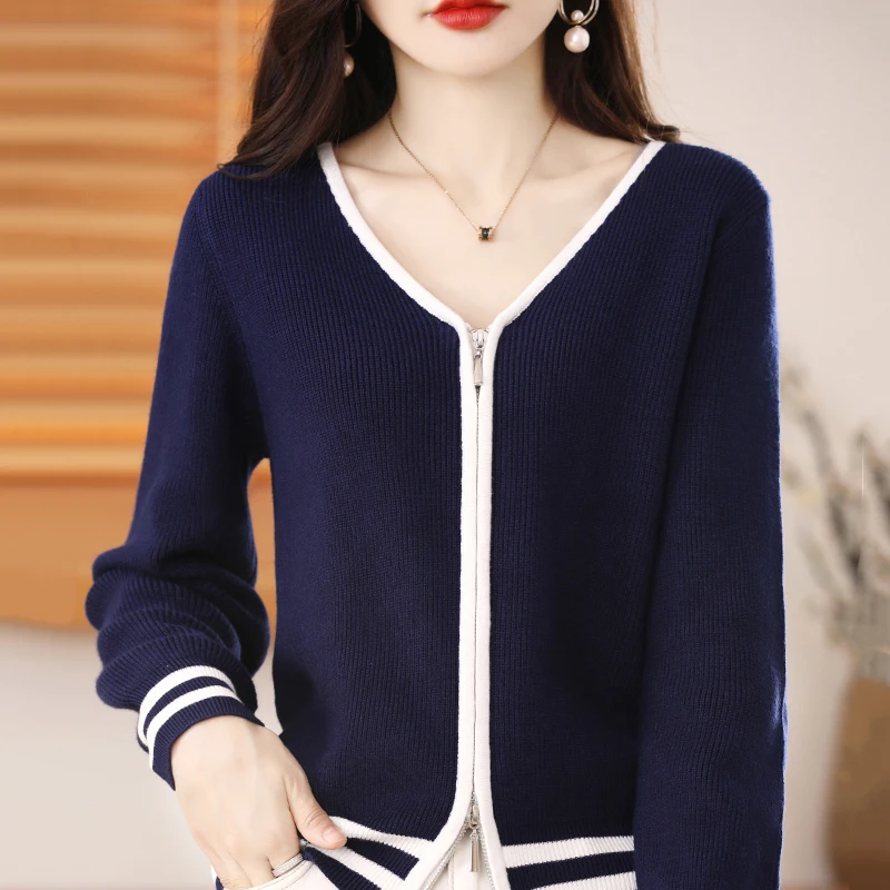 Autumn and winter new cashmere sweater women's V-neck cardigan women's loose high-end fashion shirt long sleeve